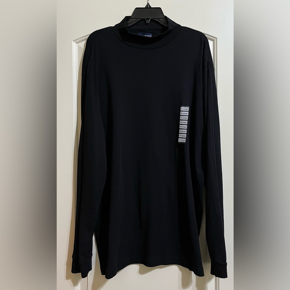 NWT John Ashford Men's Black Mock Neck Lightweight Sweater XL